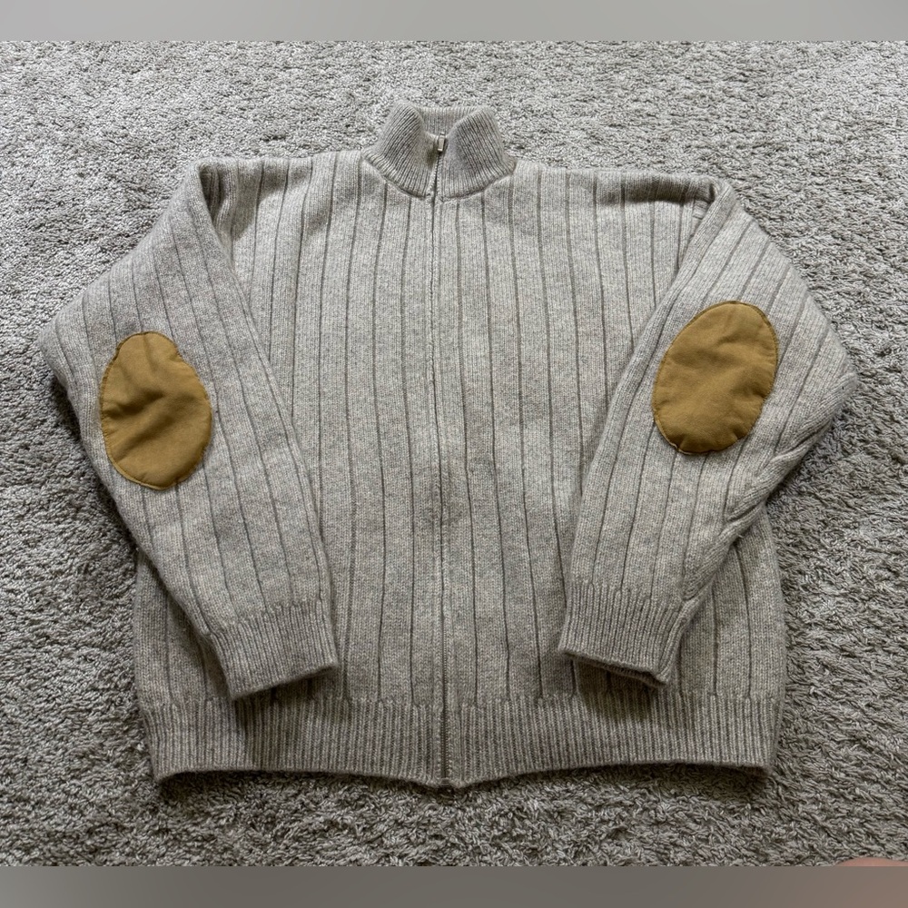 Orvis Wool Blend Knit Zip Uo Sweater Elbow Pads Beige Old Money Quiet Luxury S/M